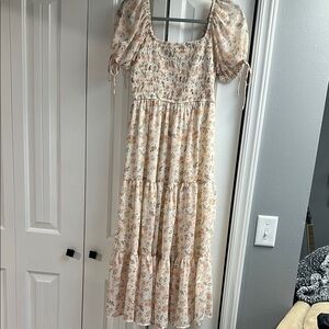 Blu Pepper Cream Puff Sleeve Midi Dress
